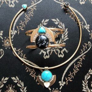 Capri open collar necklace and bracelet cuff set